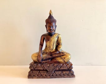 ヴィンテージ手彫り木製仏像、タイ仏像アート（7.7インチ/19.5 cm