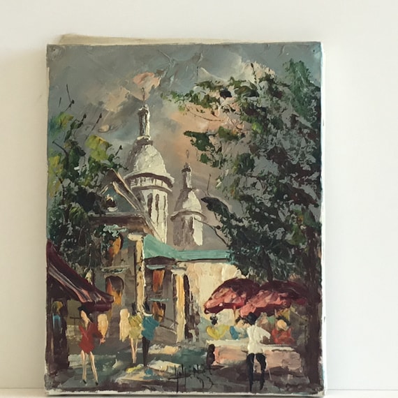 Vintage Painting | Montmartre Paris Landscape 1973, French Palette Knife Art