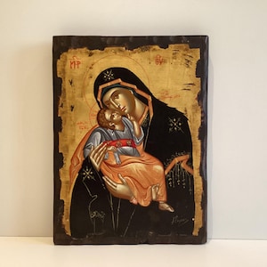 Large Icon, Holy Mary Of Tenderness, Greek Icon (1980s) Original By Father Pefkis