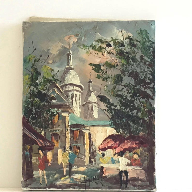 Vintage-Gemälde | Montmartre, Pariser Landschaft, 1973, Französische Spachteltechnik Bild 1