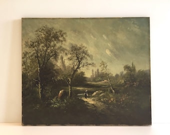 Antique Oil Painting | Countryside Landscape (19th Century) Signed C. Lion
