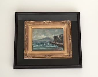 Vintage olieverfschilderij | Kust van Sorrento 1975 door Andrea Virzì, Italiaans zeegezicht gesigneerd