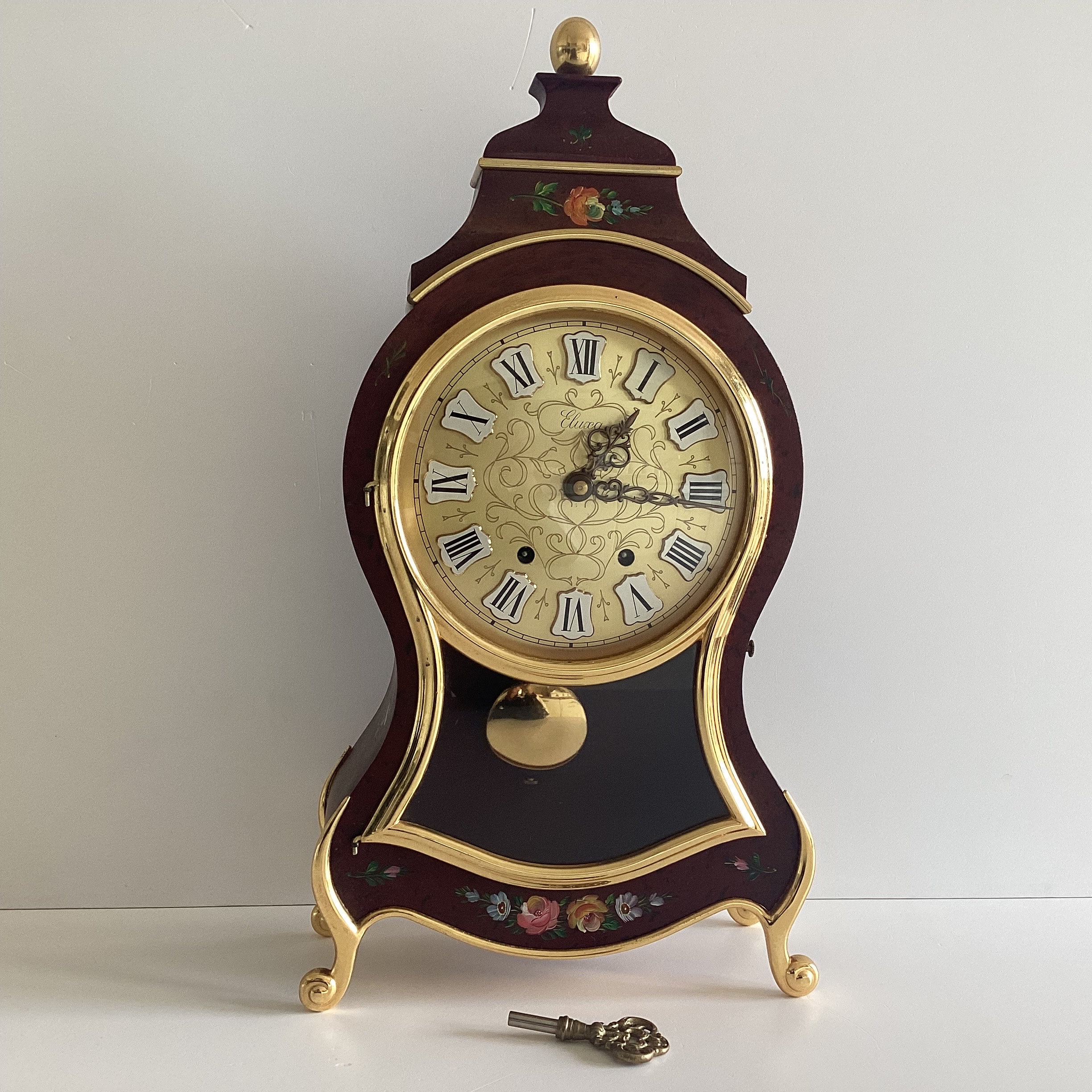 ELUXAクラシック装飾時計 黒と金 ELUXA TRIANON Swiss 8 Days Floral Hand Paint Gilt Mantel Wall