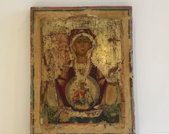 Mother of God of The Sign  (1700s) Antique Nevyansk Icon