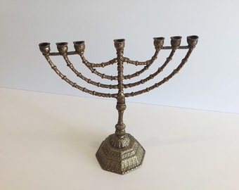 Antieke bronzen Hanukkah Menorah (jaren 50) gemaakt in Israël