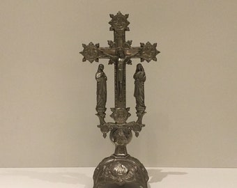 Crucifix Antique Avec Sainte Marie Et Saint Jean (Années 1900)
