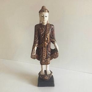 Thai Standing Buddha (1950s) Wooden Sculpture
