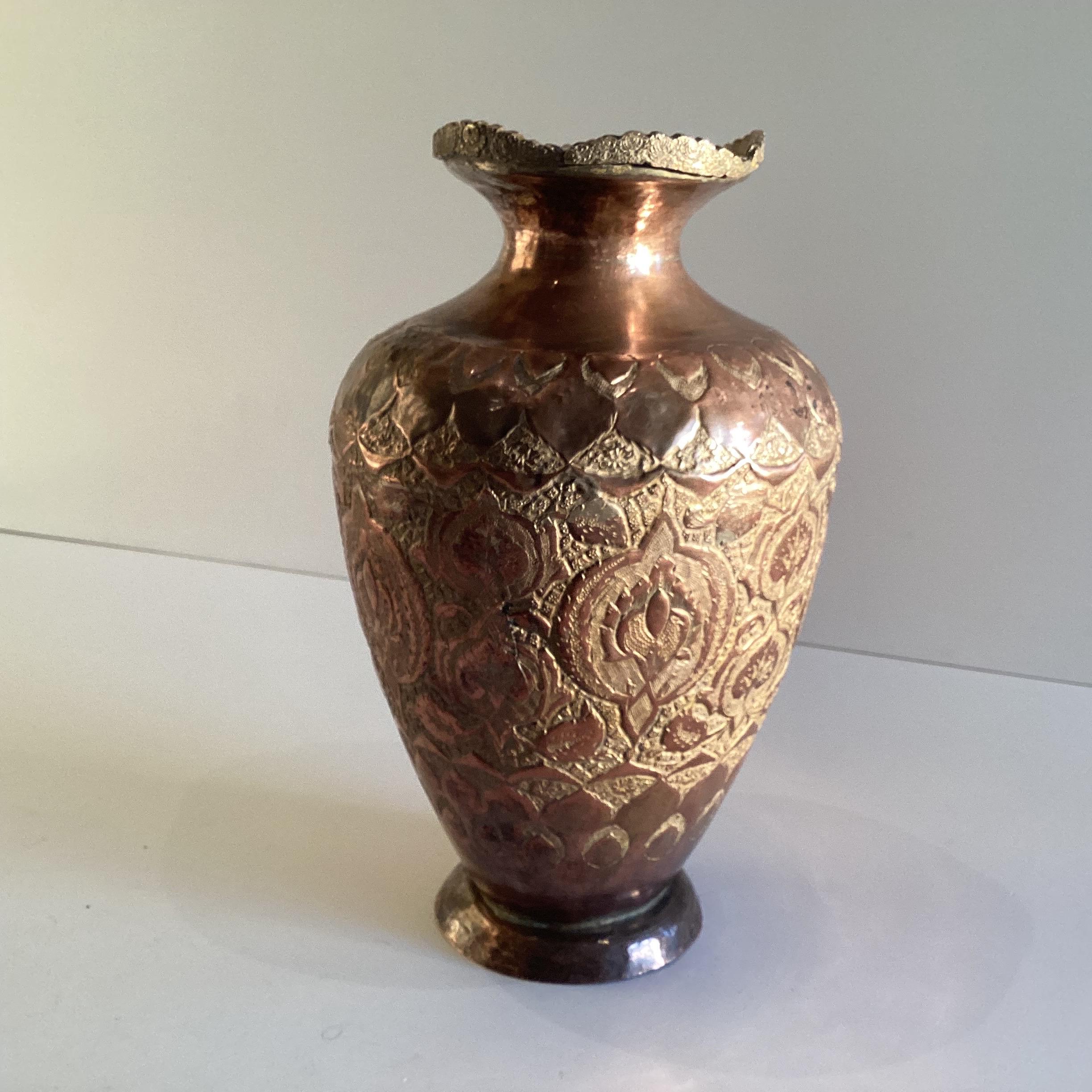 Antique Copper Vase | 19th Century Oriental Silver Plated, Hand
