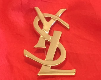 Authentic Yves Saint Laurent [1980s] Large Logo Brooch