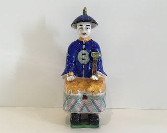 Vintage Porcelain Figurine | 1950s Chinese Emperor Hand-Painted, Collectible Statue
