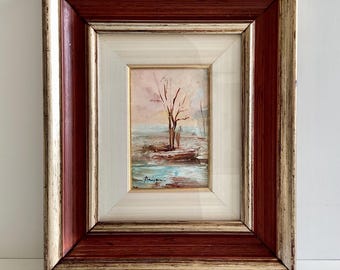 Painting Landscape Annigoni Tempera Miniature Italian Signed 1979 Framed Original Artwork