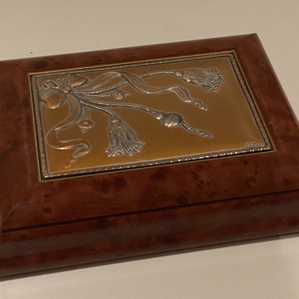 Jewelry box “Castellani” (1980s) Wooden And Silver Made In Italy