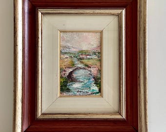 Painting Landscape Annigoni 1979 Bridge & River Tempera Italian Signed Framed Original Artwork
