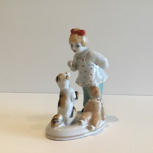 Girl with a Dog (1950s) Ukrainian Porcelain