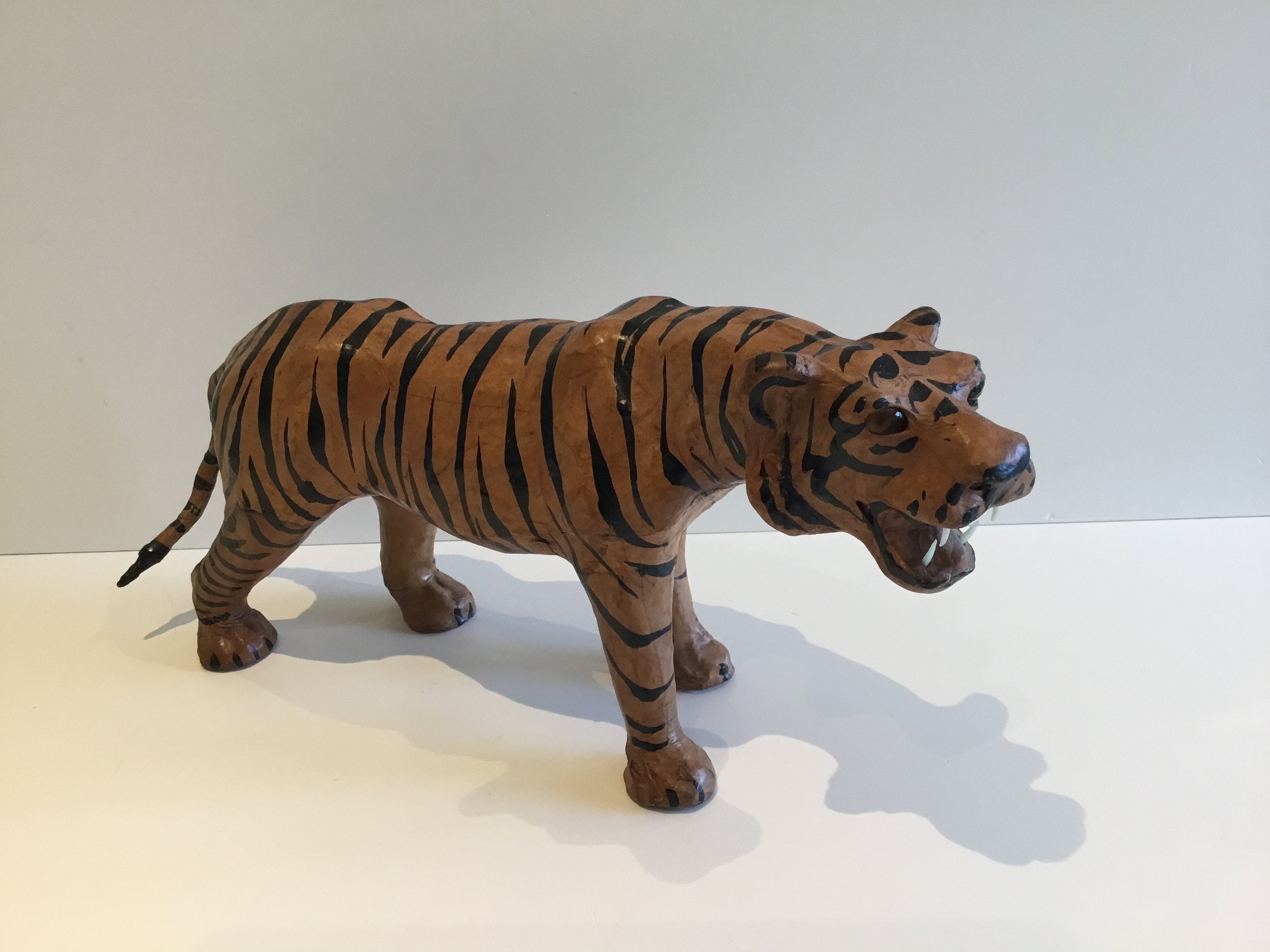 Large Vintage Leather Tiger Statue 15 Long 9 1/2 