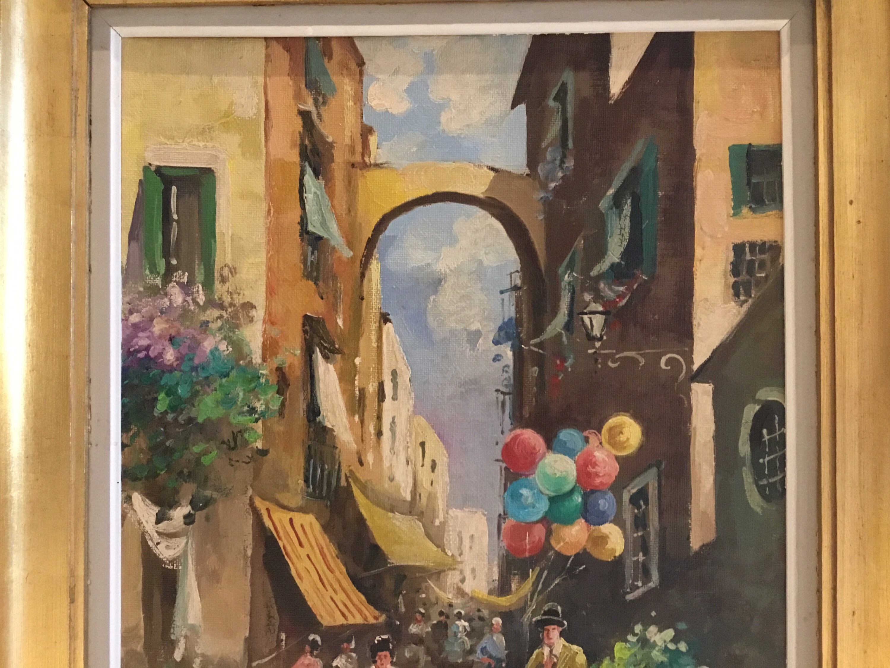 ヴィンテージイタリア絵画 | 1930年代のナポリ市場の風景、M. Di Leo作