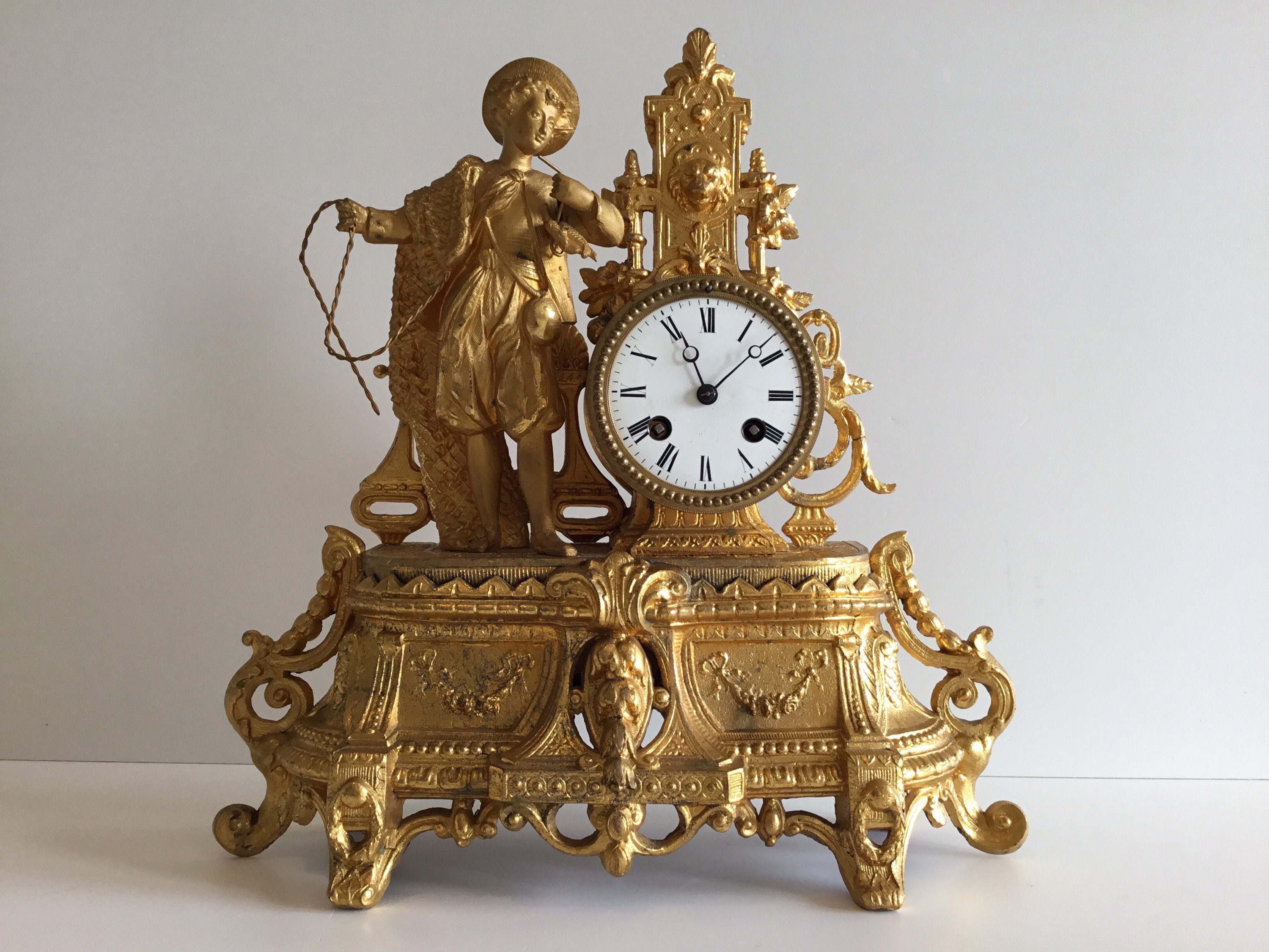 Barrard & Vignon Golden Metal Pendulum Clock (19th Century