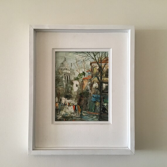 Vintage Painting | 1950s French Montmartre Paris Landscape, Signed Original Frame