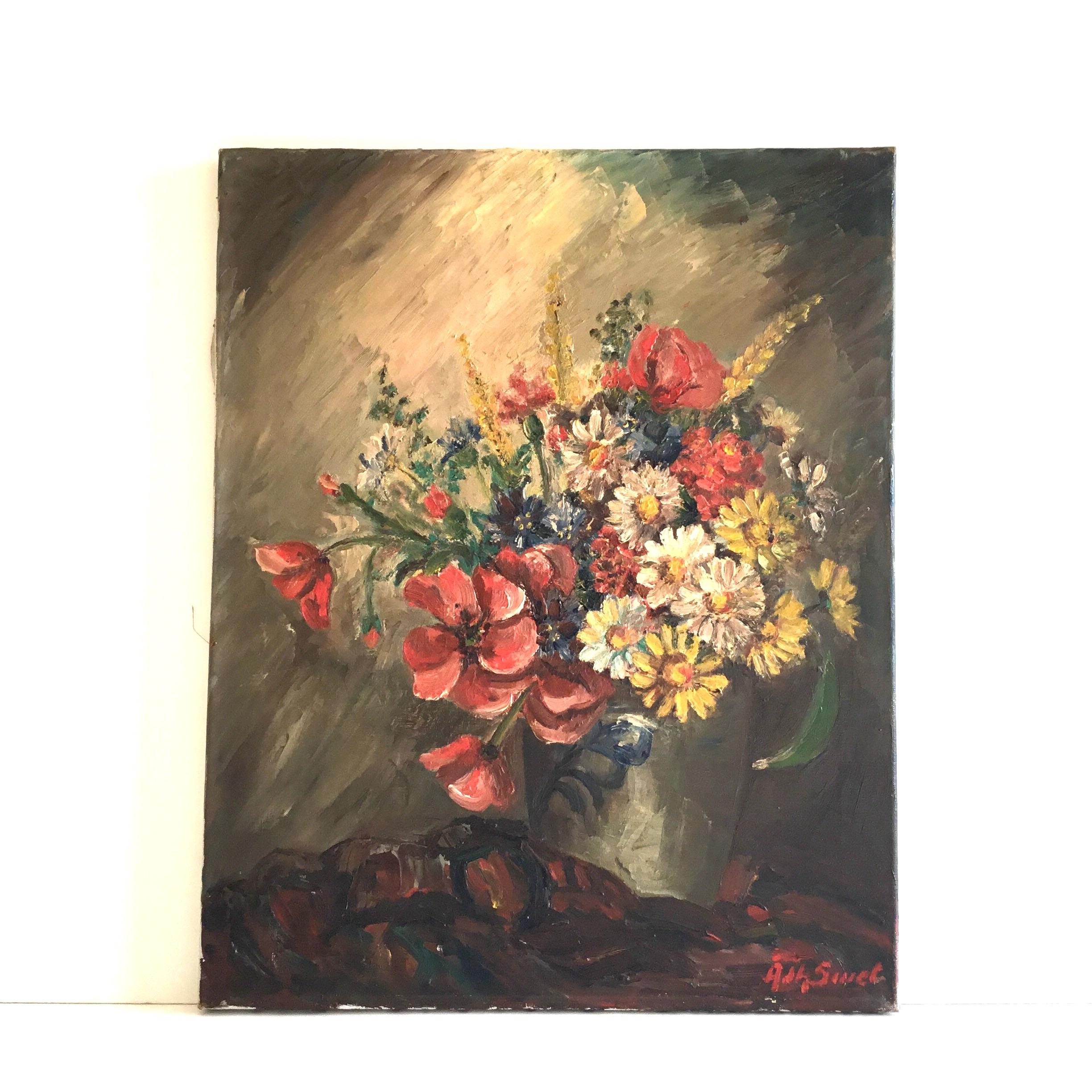 絵画　油彩画　花　アンティーク 絵画 アンティーク 油彩画 花 田村勉 野の花 金色 - メルカリ
