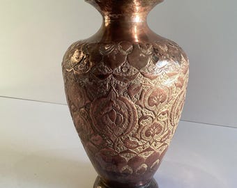 Antique Copper Vase | 19th Century Oriental Silver Plated, Hand
