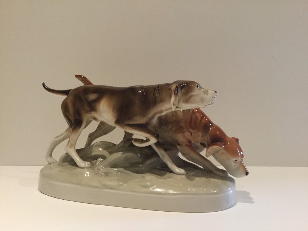 Vintage Porcelain | Royal Dux Czechoslovakia Hunting Dogs (1930s