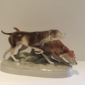 Vintage Porcelain | Royal Dux Czechoslovakia Hunting Dogs (1930s