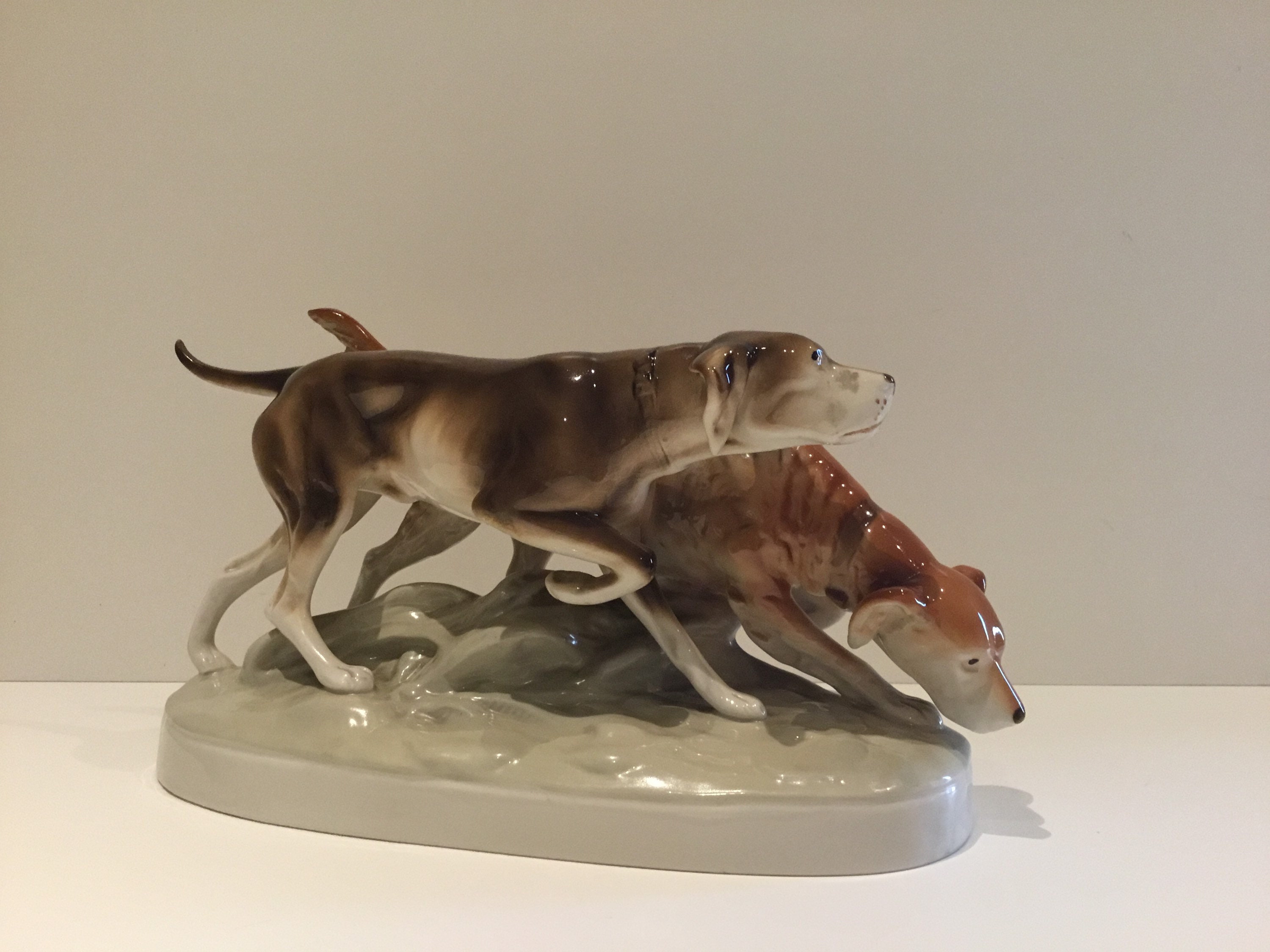 Vintage Porcelain | Royal Dux Czechoslovakia Hunting Dogs (1930s