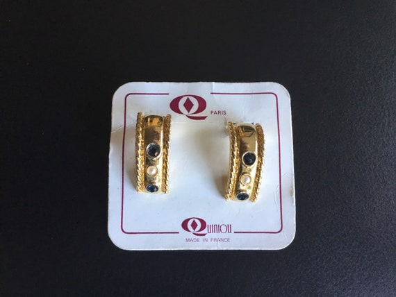 Grandes Boucles D'oreilles Laiton Vintage Années 80 - Motif Immeubles Paris, Fermoir Français
