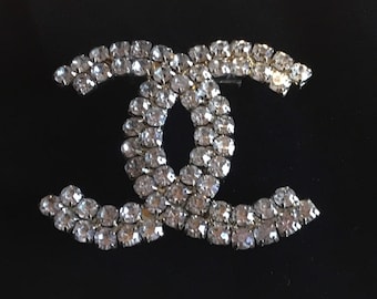 Vintage Jewelry | 1950s  Large Chanel Logo Brooch With Rhinestones Made In France