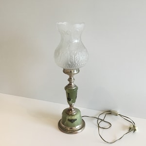 Vintage Table Lamp | 1950s Italian Onyx & Brass, Satin Glass Shade