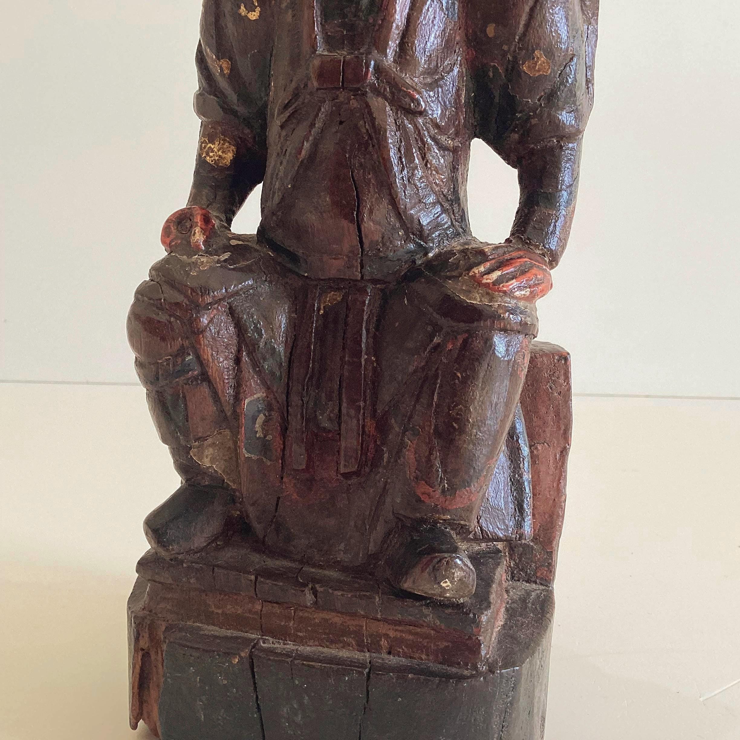 アンティーク木製像 | 明代1600年代の中国彫刻、高官座像 - Etsy 日本