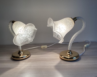 Vintage Murano-Lampen | Italienisches Paar aus den 1980er Jahren, mattiertes Glas mit vergoldetem Metall