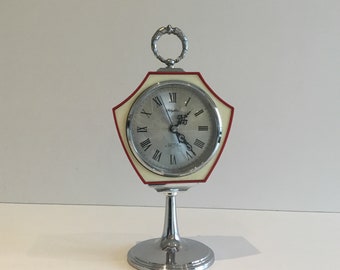 Sveglia vintage / Rhythm Japan anni '60, movimento meccanico a 2 rubini, quadrante argentato