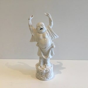 Vintage Laughing Buddha Porcelain Figurine, (1950s) Happy Buddha Statue Zen Decor