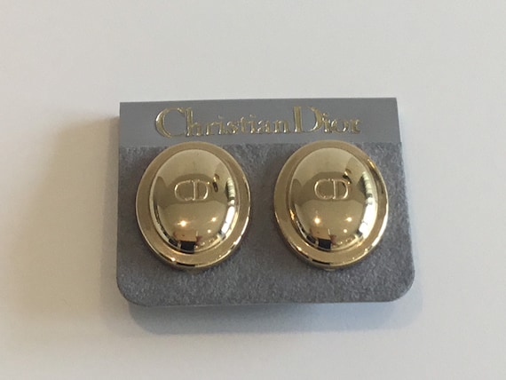 Authentic Christian Dior Gold Plated Earrings With Central Extern Logo Etsy
