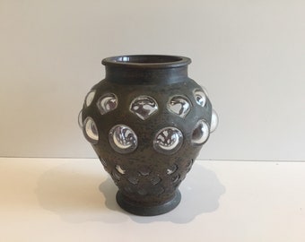 Vintage Vase (1930er Jahre), italienischer Art déco, Glaskugel-Einlagen, Originalpatina, Sammlerstück