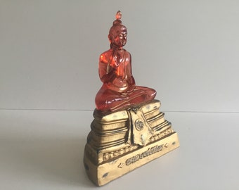 Rare Bouddha Tibétain (années 1950) Résine Ambre Transparente