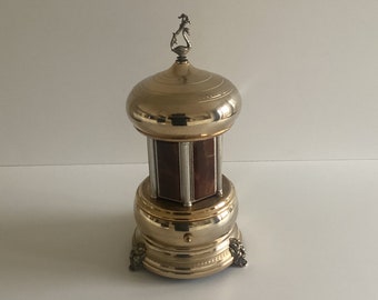 Cigarette Music Box (Made In Italy 1950s Switzerland Movement) Gold Plated Original Amber Doors