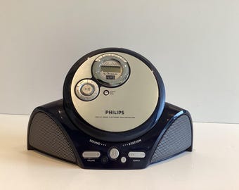 Radiocasete portátil Philips Expanium EXP3373, reproductor de CD MP3, estación de sonido AY3870, en funcionamiento.