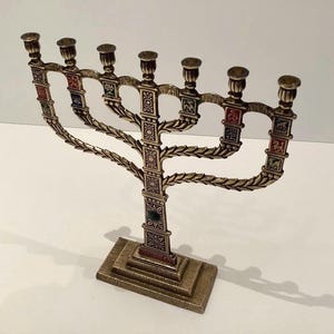 Large Seven Arms Hanukkah Menorah [1960s] Eilat Stone RD Jerusalem