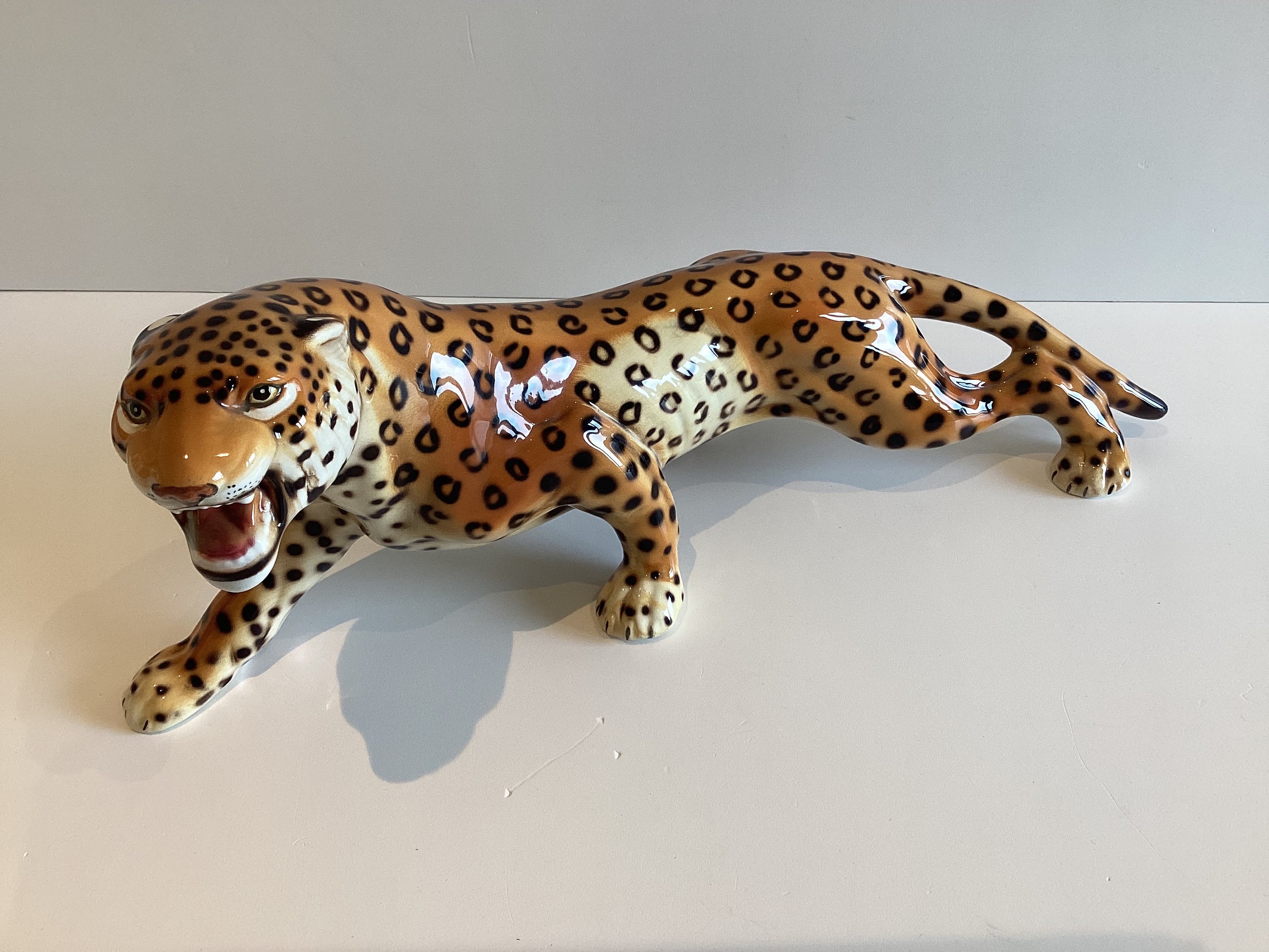 Vintage Ceramic Leopard | Giovanni Ronzan Lenci School, Italian