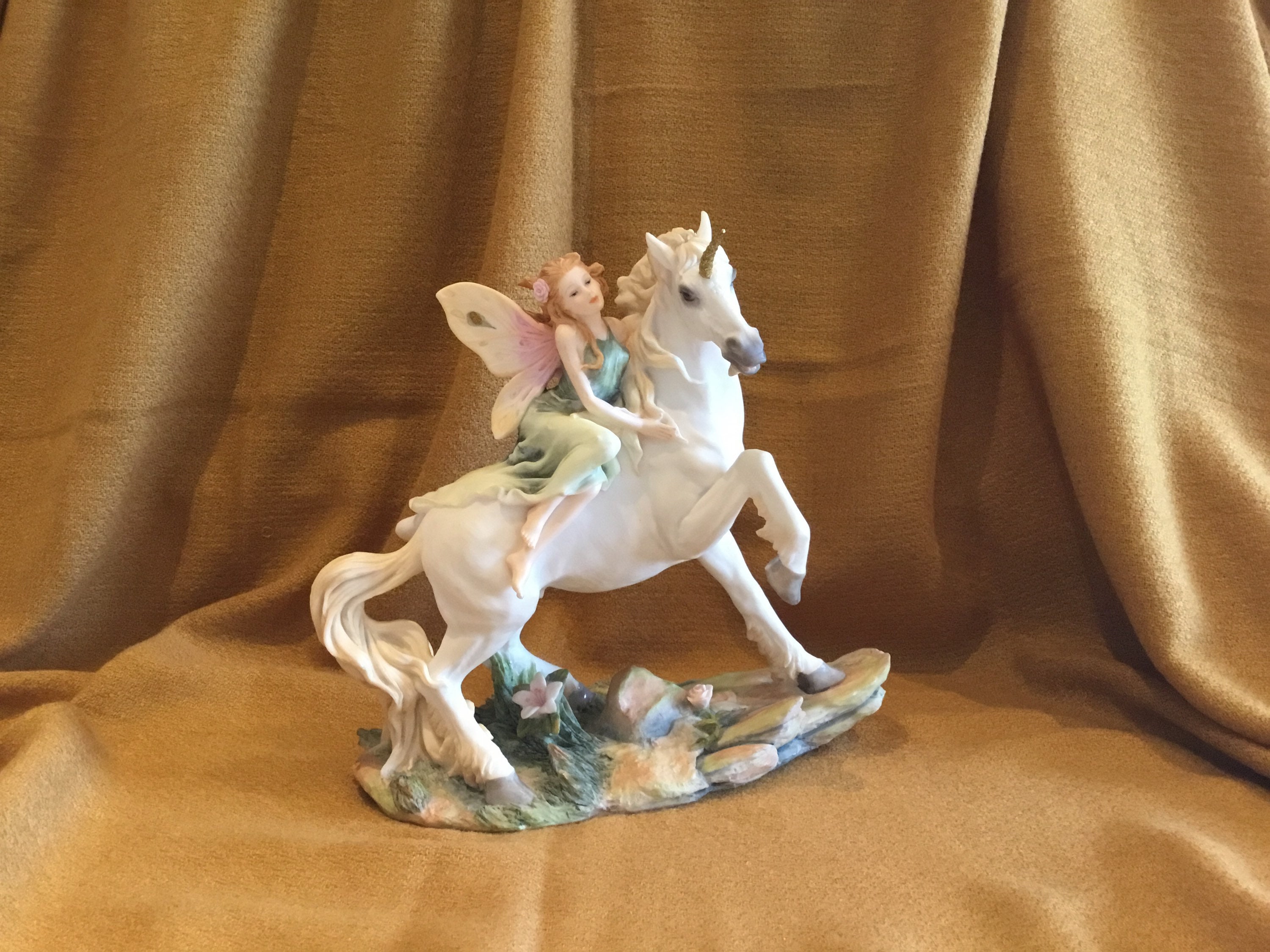 Rare Fairy On White Unicorn (Vintage) Original Veronese Design Polystone Sculpture