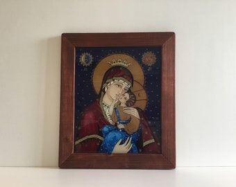 Vierge à la tendresse (1950) sur verre inversé Origine Roumanie