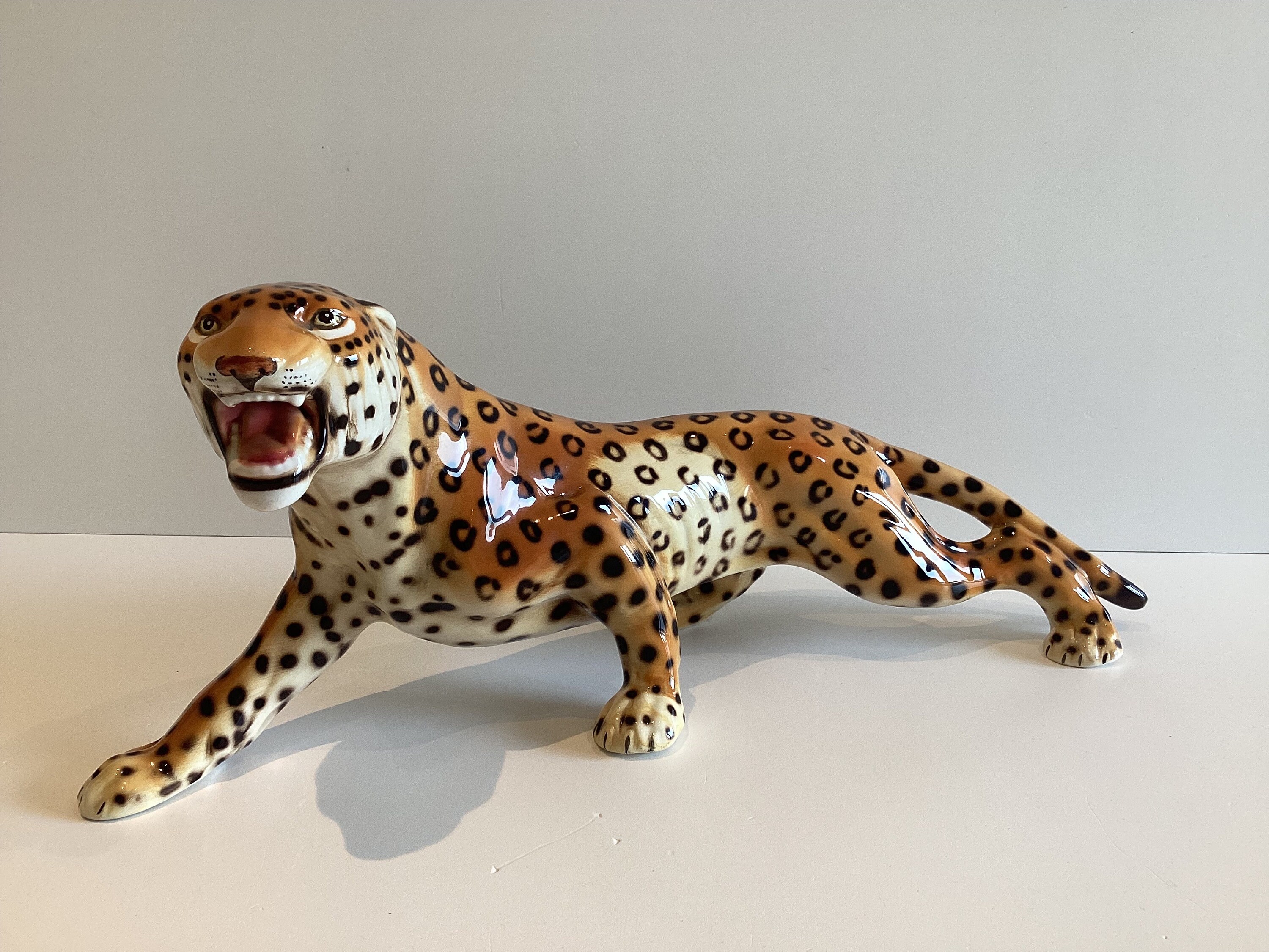 Vintage Ceramic Leopard | Giovanni Ronzan Lenci School, Italian