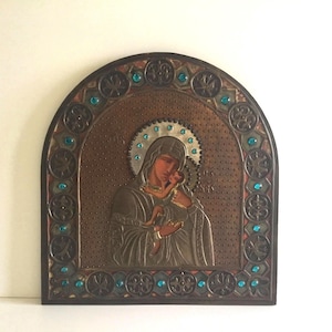 Large Eleousa Icon (1900s) Madonna Of Tenderness