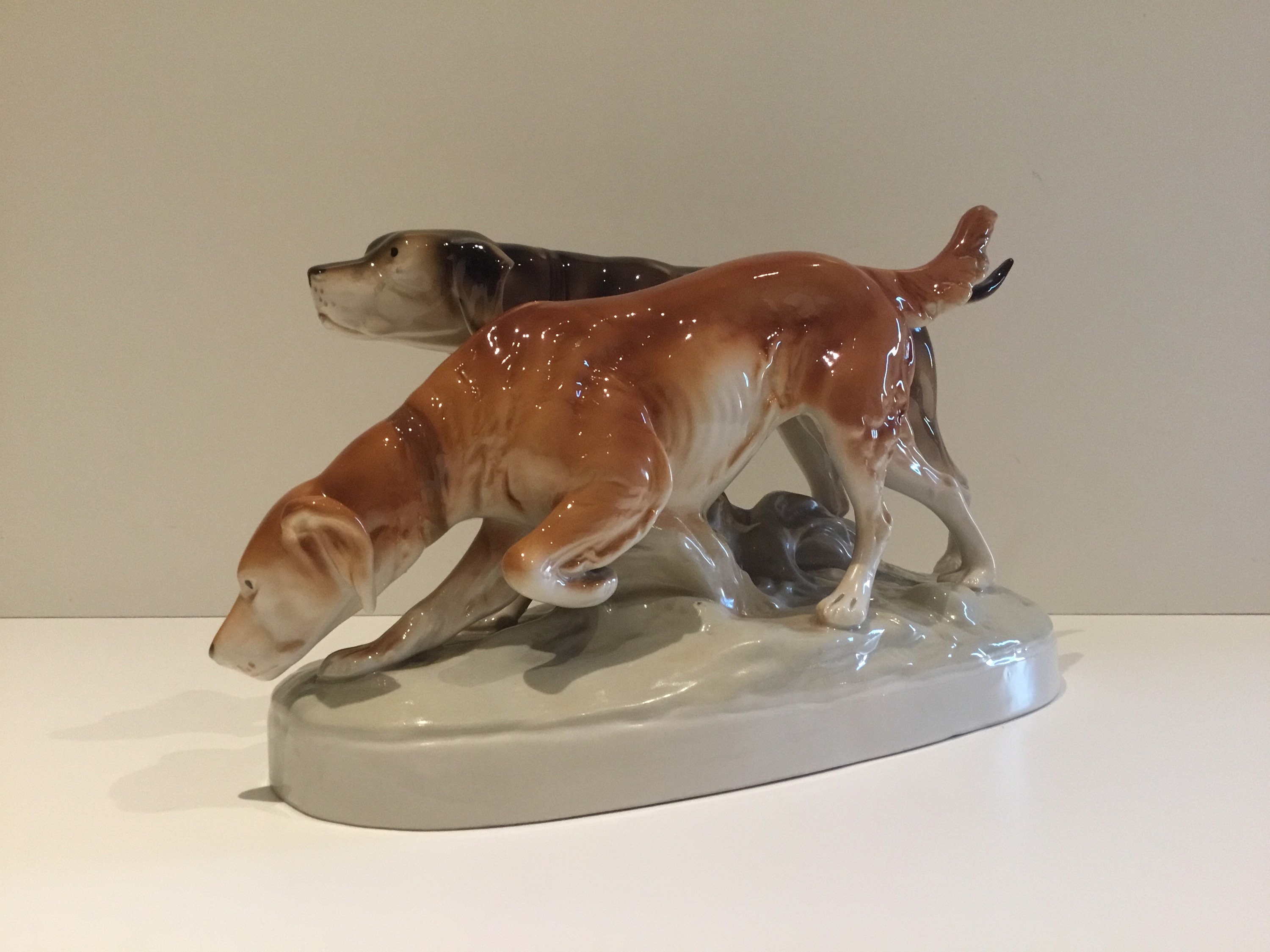 Vintage Porcelain | Royal Dux Czechoslovakia Hunting Dogs (1930s