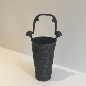 Antique Bronze Holy Water Bucket: Neo Gothic Stoup (1800s)