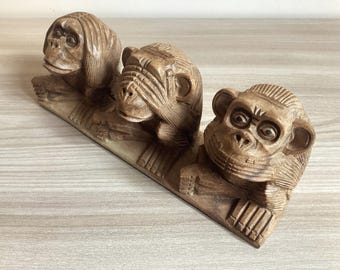 ヴィンテージの三猿の木彫り彫刻 - Etsy 日本