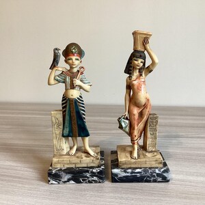 Pair Of Resin Figurines With Marble Base (1970s) Simonelli Design Made In Italy
