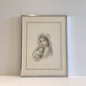 Woman With Child Lithograph By Giuseppe Tarantino  Made In Italy